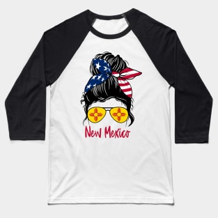 New Mexico girl Messy bun , American Girl , New Mexico Flag Baseball T-Shirt